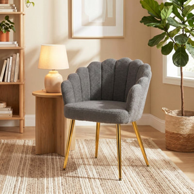 Homcom Petal-Back Lounge Chair With Faux Lamb's Wool And Metal LegsGrey from B&Q