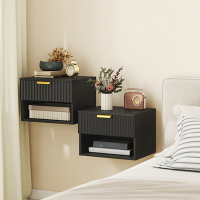 HOMCOM - Floating Nightstand Set - Wall Mounted Bedside Table - Black - Image 8