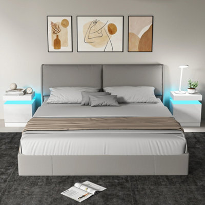 Homcom High Gloss Bedside Table With Led Light & 2 Drawers, Set Of 2, White, White - Image 8