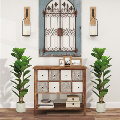 B&Q -  120Cm 2 Pcs Artificial Fiddle Leaf Fig Trese With Solid Wood Trunks