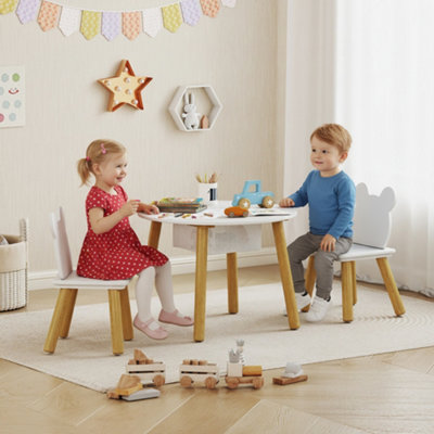 Aiyaplay White 3 Pieces Toddler Table And Chair Set W/ Centre Mesh Bag, - Image 4