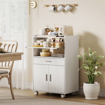 Homcom Unisex White Kitchen Trolley With Wheels, Modern Mobile Microwave Stand, Small - Image 3