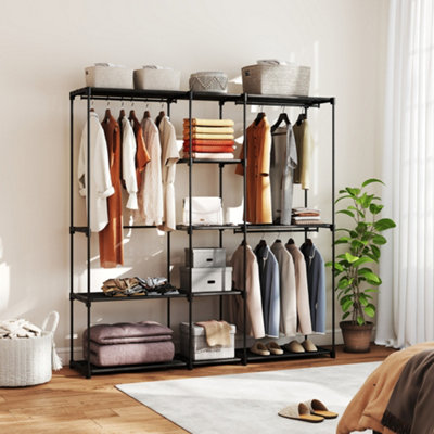 B&Q -  Open Portable WardrobeClothes Rack With 8 ShelvesBlack