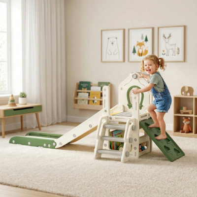 Aiyaplay Foldable 5 In 1 Kids Slide With Climber And Basketball Hoop, Cream 5063603249622 - Image 3