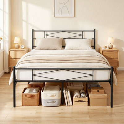 Homcom 5Ft King Bed Frame With Steel Slat SupportNoise-FreeBlack