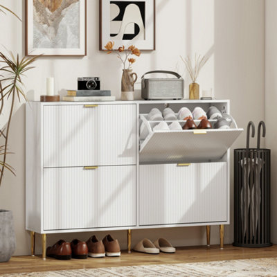 Homcom Slim Shoe Storage Cabinet With 4 Flip Drawers For Hallway, White