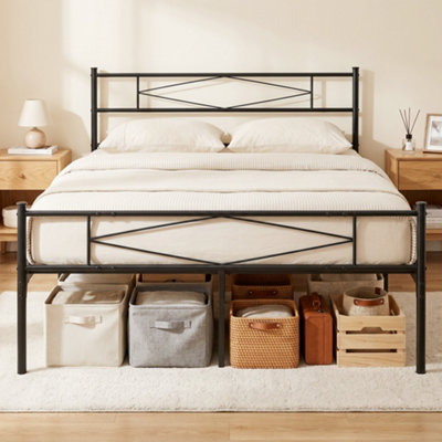 Homcom 4Ft6 Double Bed Frame With Steel Slat SupportNoise-FreeBlack
