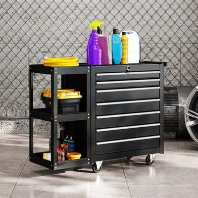 Homcom 7 Drawer Lockable Steel Tool Chest On Wheels For WorkshopBlack from B&Q