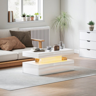 Homcom Led Coffee Table With StorageHigh Gloss Living Room TableWhite from B&Q