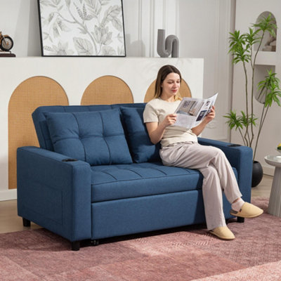 B&Q -  2 Seater Pull Out Sofa Bed With Pockets For Living RoomDark Blue