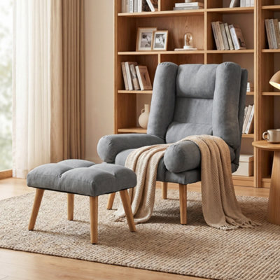 Homcom Unisex Grey Recliner With Footstool, Reclining Chair With Adjustable Back, - Image 8