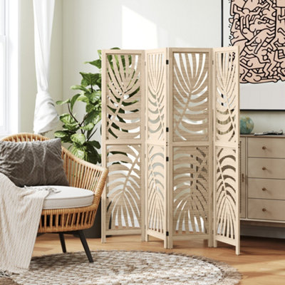 B&Q -  4 Panel Privacy Screens With Palm Leaf DesignNatural Wood Finish