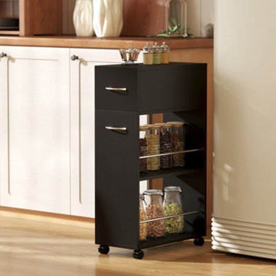 HOMCOM Rolling Storage Unit with Drawer Surface Top & 4 Wheels, Black - Image 3