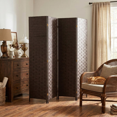 Homcom 4 Panel Folding Room Divider, Privacy Screen With Panels, Dark Brown - Image 6