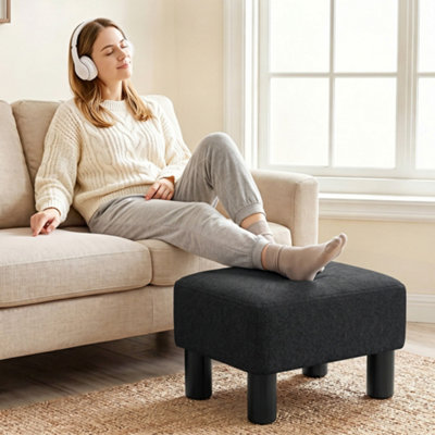 Homcom (Black) Chic Linen Fabric Foot Stool Ottoman Cube With Legs - Image 9