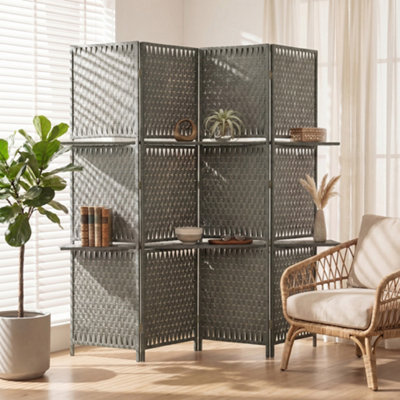 B&Q -  4 Panel Folding Room DividerPrivacy Screen With ShelvesGrey