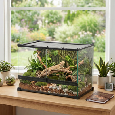 B&Q -  48L Glass TerrariumReptile Vivarium With Stone BackgroundBlack