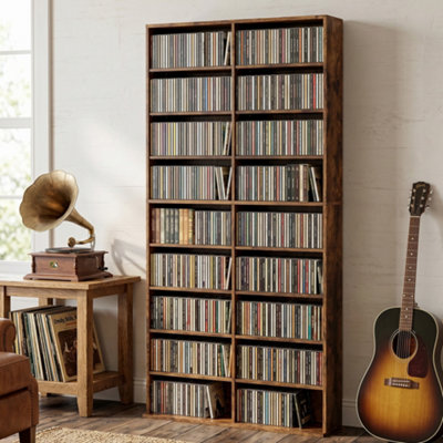 HOMCOM 640 CD Storage Unit 360 DVD Storage w/ 18 Compartments Rustic Brown - Image 6