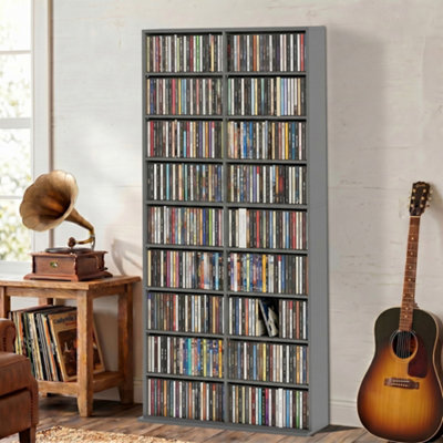 Homcom Unisex Grey 640 Cd Storage Unit 360 Dvd Storage Tower W/ 18 Compartments - Image 6