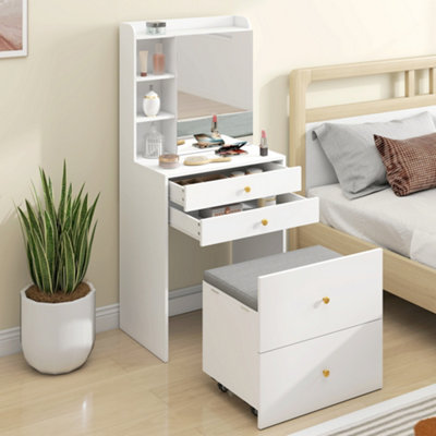B&Q -  Dressing Table With Mirror And StoolMakeup Desk With DrawersWhite