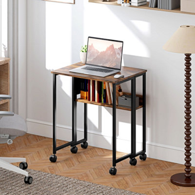 Homcom 63 Cm Foldable Computer Desk On Wheels For Small Spaces Rustic Brown