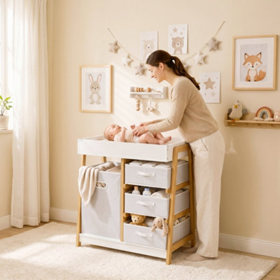 Aiyaplay White Baby Changing Table With 3 Drawers, Basket, Waterproof Pad - Image 4