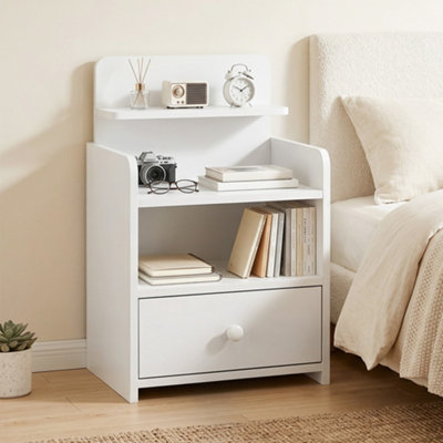 Bedside Cabinet Table with Drawer and Shelf for Living Room White - Image 5