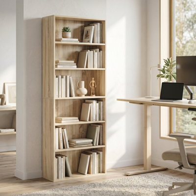 B&Q -  6 Tier BookshelfFreestanding Bookcase With Adjustable ShelvesOak