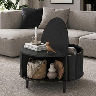 B&Q -  Coffee Table With Lift Top Sliding Door 80 Cm Black Wood Effect