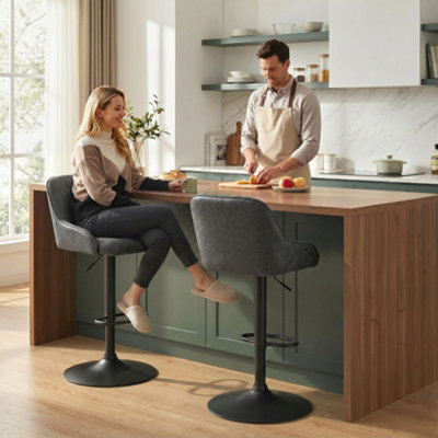 B&Q -  Bar Stools Set Of 2 Adjustable Swivel Counter Height Dark Grey