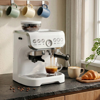 Homcom Bean To Cup Coffee Machine With Integrated Bean Grinder, White, White - Image 10