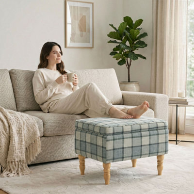 B&Q -  Linen Fabric Upholstered Footstool With Removable TopGrey