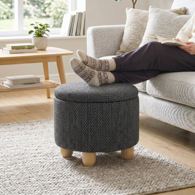 B&Q -  Round Storage Ottoman With Reversible LidDark Grey