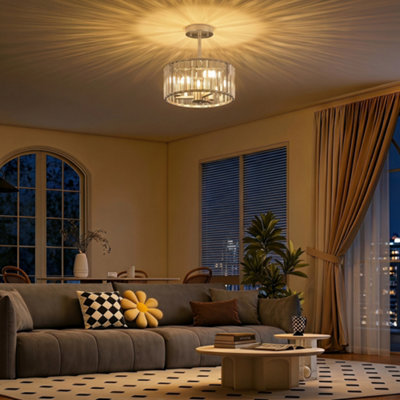 Homcom Unisex Silver Semi Flush Mount Modern Crystal Chandelier Ceiling Light In - Image 4