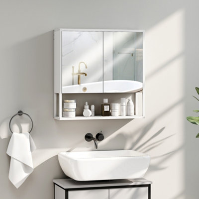 HOMCOM Bathroom Cabinet 2 Door White Industrial Mirror Storage - Adjustable Shelf - Image 11