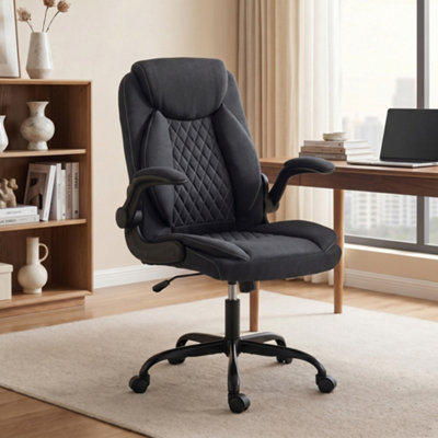 Homcom Unisex Black Linen-Look Computer Desk Chair With Thick Cushion In - Image 6