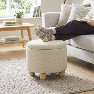 B&Q -  Round Storage Ottoman With Reversible LidBeige