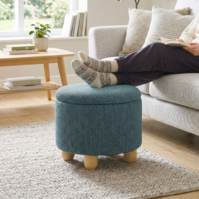 Homcom Unisex Dark Blue Round Storage Ottoman With Reversible Lid, - Image 8