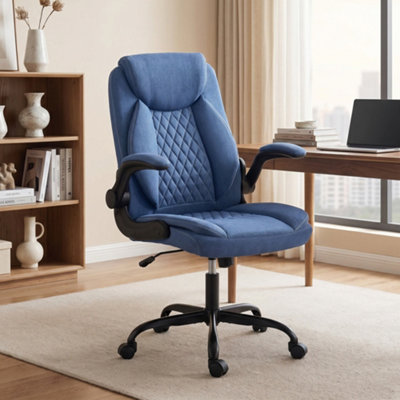 B&Q -  Linen-Look Computer Desk Chair With Thick CushionBlue