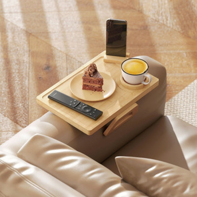 B&Q -  Anti-Slip Sofa Armrest Tray With Phone And Cup HolderNatural