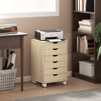 Homcom Unisex Light Oak Drawer Vertical File Cabinet With Quiet Drawers & Wheels, Oak In Size 6 - Image 2