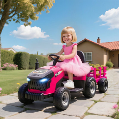 Aiyaplay Ride On Tractor And Trailer12V Electric Ride On TractorPink from B&Q