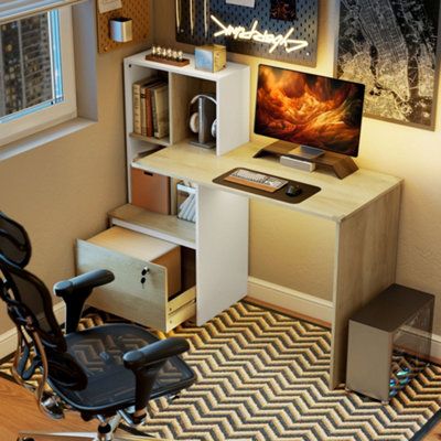 B&Q -  Computer Desk With Lockable File DrawersOak Wood Effect