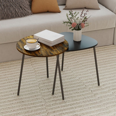 B&Q -  Set Of 2 Nesting Side Table With Metal FrameRustic Brown