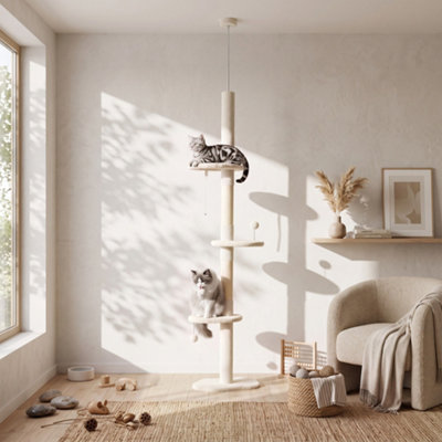 Pawhut Beige 225-255 Cm Adjustable Cat Tree With Sisal Scratching Posts, - Image 7