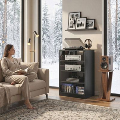 B&Q -  4-Tier Hi-Fi Stand With Adjustable ShelvesBlack Wood-Effect