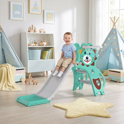 Aiyaplay Blue 3 In 1 Kids Slide For Indoor With Basketball Hoop - Image 3