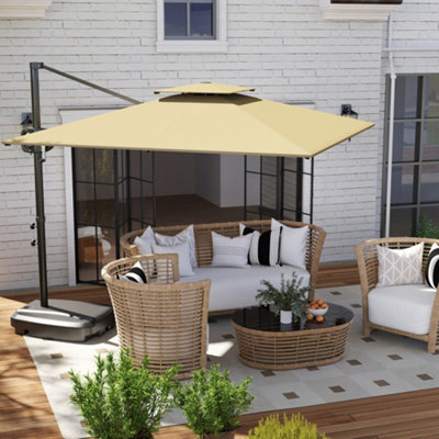 Outsunny Garden Cantilever Parasol W/ Weighted Base Tilt Crank Khaki from B&Q