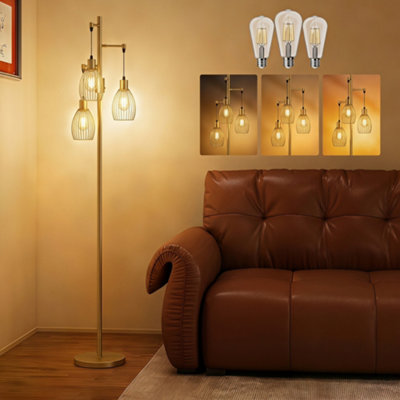 Rackhams Light/Gold Industrial 3- Floor Lamp Dimmable Led Standing Lamp - Image 3