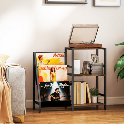 Homcom Record Player Stand, 3-Tier Side Table With Vinyl Record Storage